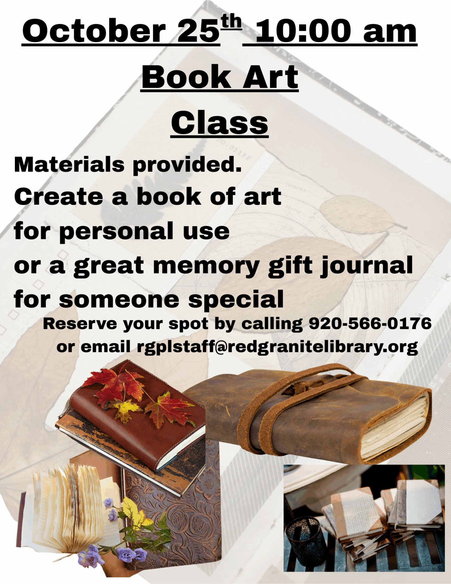 Book Art Class 10:00 am Oct 25th