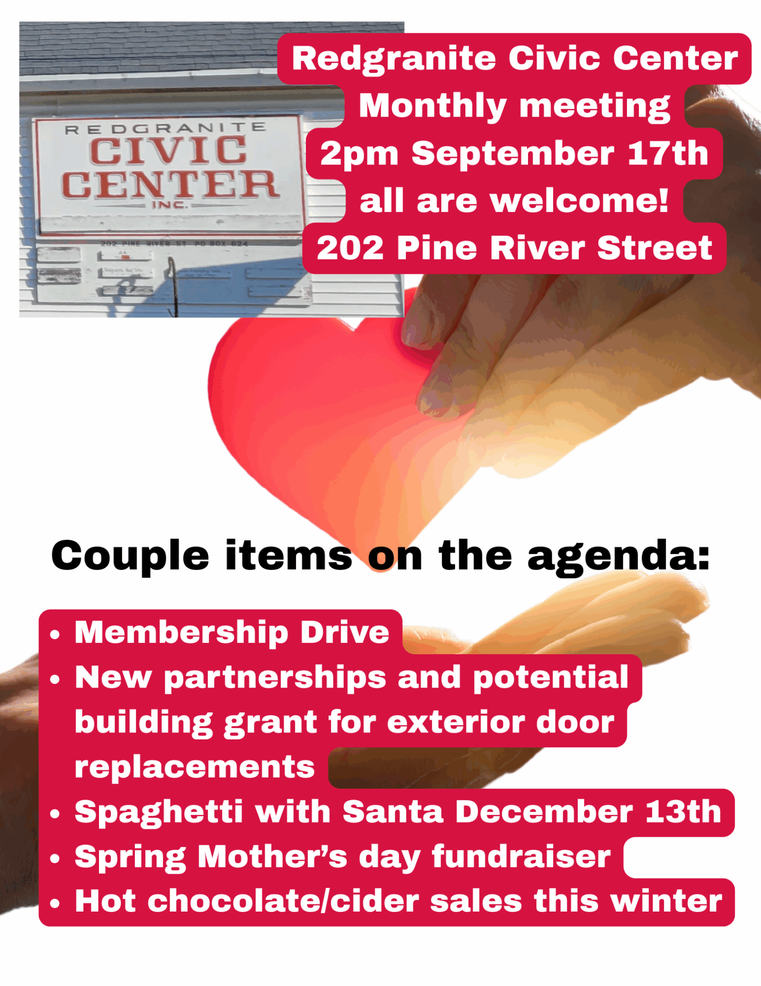 Civic Center Monthly meeting 2pm 9-17-2025 at the Civic Center