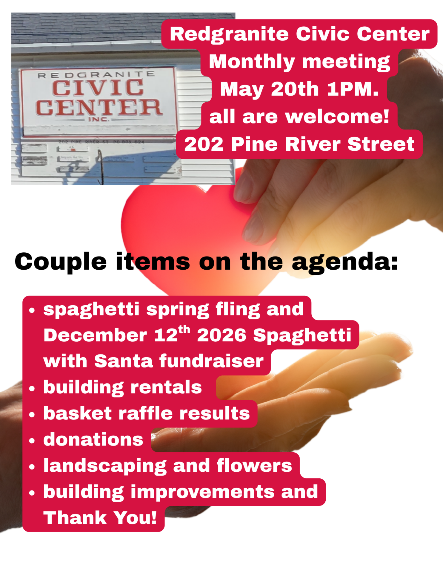 Join the Civic Center Meeting May 20th 1pm at the Civic Center